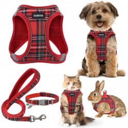 NEW GAMUDA Small Pet Harness Collar and Leash Set, Step in No Chock No Pull Soft Mesh Adjustable Dog Vest Harnesses Plaid Reflective for Dogs Puppy Cats Kitten Rabbit