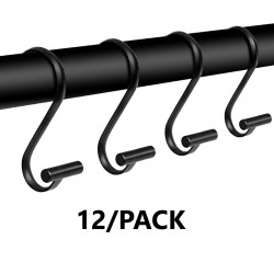 NEW Metal Shower Curtain Hooks,Rust Proof Shower Curtain Rings for Bathroom,T-Bar Decorative Shower Curtain Hooks for Shower Rod,Set of 12(Black)