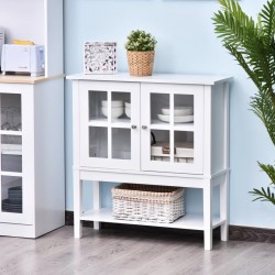 HANDLED - READ NOTES - HOMCOM Modern Sideboard Buffet Cabinet Wood Console Table with Glass Doors Kitchen Dining Room Furniture White