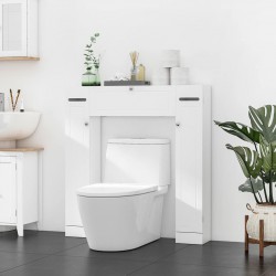 NEW kleankin Over the Toilet Storage Cabinet, Freestanding Bathroom Organizers Cabinet with Flip Up Door and Adjustable Shelves for Laundry Room, White