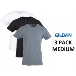NEW MENS MEDIUM Gildan Men's Cotton Stretch T-Shirts, Multipack, White/Black Soot/Grey Flannel (Crew 3-Pack)