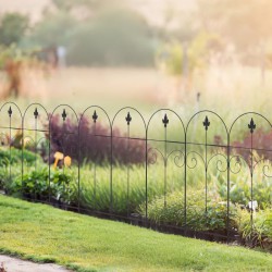 NEW Outsunny Outdoor Metal Garden Fence Panels, Animal Barrier & Border Edging for Yard, Patio, 8 Pack, Scrollworks and Spears