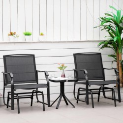 NEW Outsunny 3 Piece Patio Glider Set Outdoor Gliders with Breathable Mesh Seat, Glass Top Table for Garden, Yard, Black