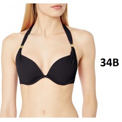 NEW WOMENS 34B Smart & Sexy Womens Swim Secret Mega Push-up Halter Bikini Top, BLACK HUE