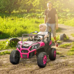 NEW Qaba 2 Seater 24V Electric Car for Kids w/ Remote Control, 3 Speed, LED Lights, Music, Horn, Spring Suspension, Pink