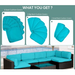 NEW Outsunny Outdoor 14pc Patio Rattan Sofa Set Cushion Polyester Cover Replacement Set - No Cushion Included Light Blue