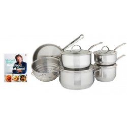 NEW Meyer Nouvelle Stainless Steel 10-Piece Cookware Set with Bonus Autographed Chef Michael Smith CookbOOK
