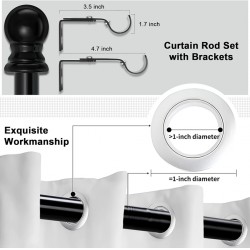 NEW Curtain Rods for windows,1 Diameter Metal Single Adjustable Telescoping Curtain Rod with Finials (Black, 30-44)