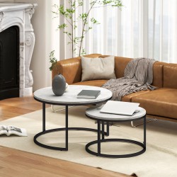 NEW HOMCOM Modern Coffee Table Set of 2, Nesting Side Tables w/ Metal Base for Living Room Bedroom Office Cement Grey