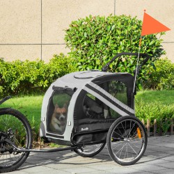 NEW Aosom Dog Bike Trailer, 2-in-1 Dog Wagon Pet Stroller for Travel with Universal Wheel Reflectors Flag, for Small and Medium Dogs, Grey