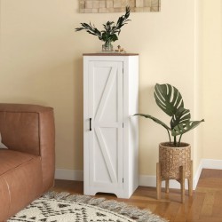 NEW HOMCOM Farmhouse Accent Cabinet with Adjustable Shelf Barn Door Storage Cabinet for Living Room Floor Pantry Cabinet White