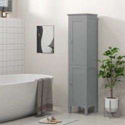 NEW kleankin Tall Bathroom Cabinet, Freestanding Storage Organizer with Adjustable Shelves and Cupboards, 15 x 13 x 63, Grey