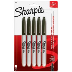 NEW Sharpie Permanent Markers, Fine Point, Black, 5 Count