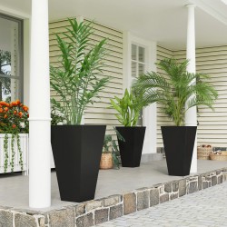 NEW Outsunny 28 Tall Garden Plastic Planters, Outdoor and Indoor Flower Pots, Set of 3 for Entryway, Patio, Yard, Black