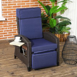 NEW Outsunny Outdoor Recliner Chair with Adjustable Backrest, Cushion, Side Tray, Blue