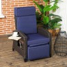 NEW Outsunny Outdoor Recliner Chair with Adjustable Backrest, Cushion, Side Tray, Blue