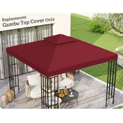 NEW Outsunny 10' x 10' Square 2-Tier Gazebo Canopy Replacement Top Cover Outdoor Garden Sun Shade, Wine Red