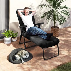 NEW Outsunny Folding Outdoor Lounge Chair with Cushion, Adjustable Backrest, Reclining Patio Garden Chair with Footrest, Black