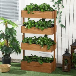 NEW Outsunny 4-Tier Raised Garden Bed, Vertical Elevated Planter Rack with Non-woven Fabric, Wooden Raised Planter Boxes for Indoor and Outdoor