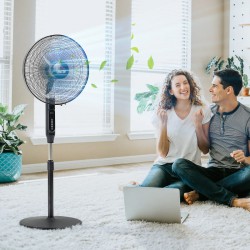 NEW HOMCOM Standing Floor Fan with Remote Control, Stand Up Cooling Fan, Tall Pedestal Electric Fan for Bedroom, Black
