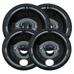 NEW Range Kleen P119204XN 4 Pack Style B Black Porcelain Drip Bowls 2 Small 6 Inch and 2 Large 8 Inch