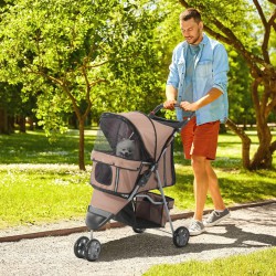 NEW PawHut Cat Stroller, 3 Wheels Foldable Dog Stroller with Storage Basket, Brake, Adjustable Canopy, Cupholders, Pet Stroller for Miniature and Small Dogs Travel, Coffee