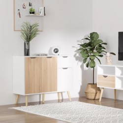 NEW HOMCOM 35 Sideboard Storage Cabinet with Drawer, White and Nature Wood