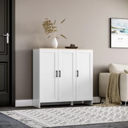 NEW HOMCOM Modern Sideboard Buffet Cabinet, Modern Kitchen Storage Cabinet with 3 Doors Adjustable Shelves, for Dining Room, White