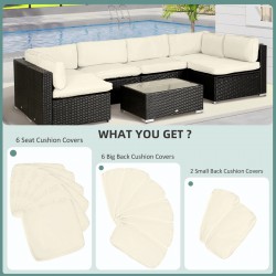 NEW Outsunny Outdoor 14pc Patio Rattan Sofa Set Cushion Polyester Cover Replacement Set - No Cushion Included, Cream White