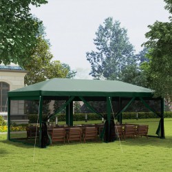 NEW Outsunny 10' x 20' Party Tent Outdoor Canopy Garden Sun Shade with 8 Mosquito Mesh Netting and Zipper Door, Green