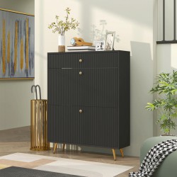 NEW HOMCOM Narrow Shoe Storage Cabinet with Wave-like Panels and Adjustable Shelves for 12 Pairs of Shoes, Black