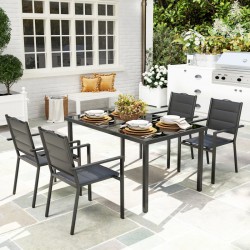 NEW Outsunny 5 Piece Outdoor Dining Set w/ 4 Stackable Chairs, Rectangle Table, Tempered Glass Top, Steel Frame, Black