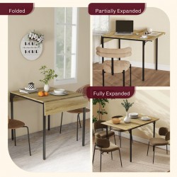 NEW HOMCOM Drop Leaf Folding Dining Table for Small Space, Extendable Kitchen Table for 2 to 4 People, Natural Wood