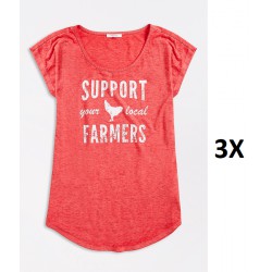 NEW WOMENS 3X Plus Size Red Support Local Farmers Graphic Tee