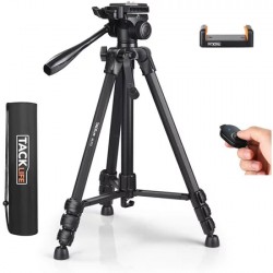 NEW TACKLIFE 60-Inch Lightweight Aluminum Tripod for Travel/Camera/Smartphone with Bluetooth Remote, Carry Bag