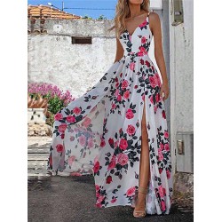 NEW XXL SHEIN Women's Floral Print High Slit Maxi Beach Dress