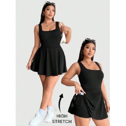 NEW MEDIUM Women's Tennis Dress with Shorts Square Neck Mini