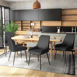 NEW HOMCOM Modern Dining Chairs Set of 4, PU Leather Kitchen Chairs with Metal Legs for Dining Room, Living Room, Black