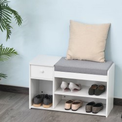 NEW HOMCOM Shoe Bench with Storage, Modern Upholstered Entryway Bench with Shelves, Drawers and Table Top for Living Room, Hallway, White