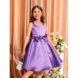 NEW SIZE 8Y SHEIN Tween Girls' Plain Color Elegant Woven Square Neckline Dress With Bow-Tie Shoulder Straps