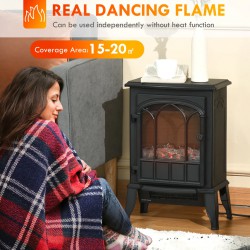 NEW HOMCOM Electric Fireplace Stove, Freestanding Fireplace Heater with Realistic Flame, Adjustable brightness, Overheating Safety System, Black