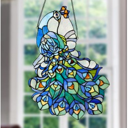 NEW Tiffany Style Mardi Gras Peacock Glass Windowpanel