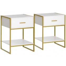 NEW HOMCOM Nightstand Set of 2, Modern Bedside Table with Drawer and Shelf, Bedside Cabinets for Bedroom, White