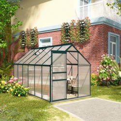 NEW Outsunny 6' x 12' x 6.5' Polycarbonate Greenhouse, Walk-in Green House with Adjustable Roof Vent Galvanized Base Sliding Door Rain Gutter for Outdoor Garden Backyard, Green