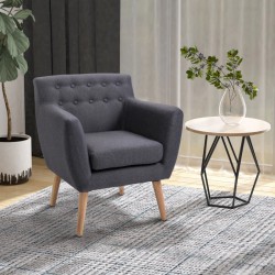 NEW HOMCOM Linen Upholstery Armchair, Mid-Century Modern Accent Chair with Wood Frame and Thick Padding, Dark Grey