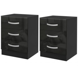 NEW HOMCOM Bedside Table Set of 2, Modern Nightstand with Drawers and High Gloss Fronts, Night Table for Bedroom, Black