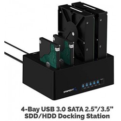 NEW SABRENT 4 Bay Hard Drive Docking Station, SSD HDD 2.5 3.5 inch SATA case Dock, External SSD Enclosure + Power Adapter, Offline cloning, LED Indicator, Tool-Free, USB Cables Included (DS-U3B4)