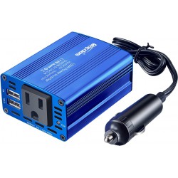 NEW Bapdas 150W Car Power Inverter with 1 DC 12V to 110V AC Outlet Converter and 2 USB Ports Auto Charger Adapter for Laptops and Smartphones-Blue