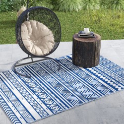 NEW Outsunny Reversible Outdoor Rug, Patio Floor Mat, 6' x 9' Plastic Rug for Backyard, Deck, Beach, Camping, Dark Blue and White
