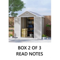 NEW - (AS-IS) BOX 2 OF 3 - READ NOTES - Outsunny 6' x 5' Plastic Outdoor Storage Shed, Garden Shed with Floor, Window, Lockable Doors and Vents, Wood Effect Grey